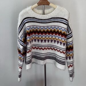 La Hearts White Multicolor Patterned Sweater